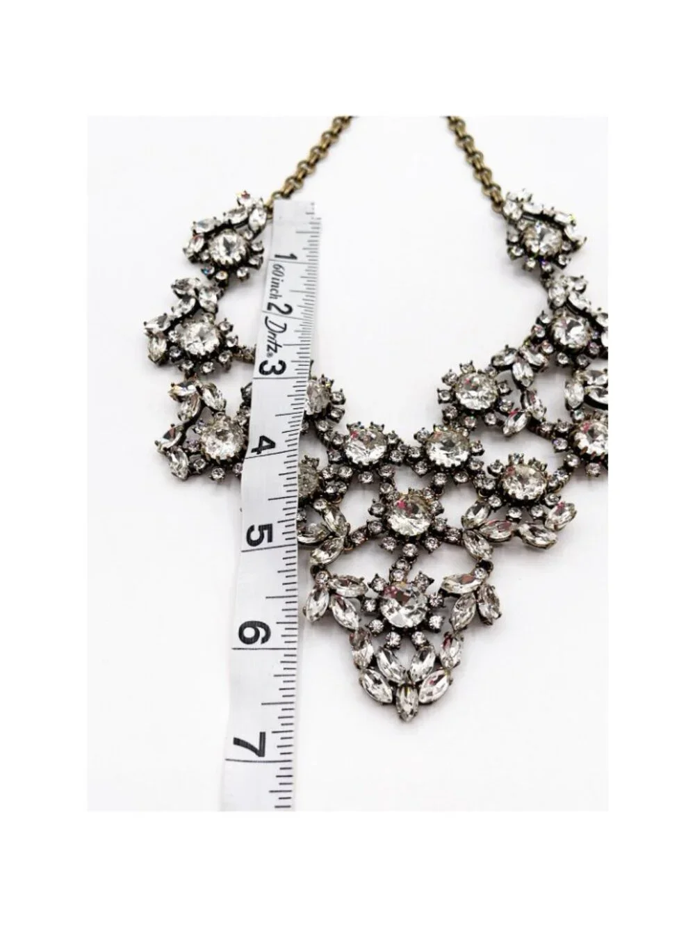 J.Crew Crystal Statement Bib Necklace Antiqued Gold Tone Rhinestone Adjustable